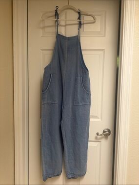lovestitch Light Blue Denim Tie-Shoulder Overalls
